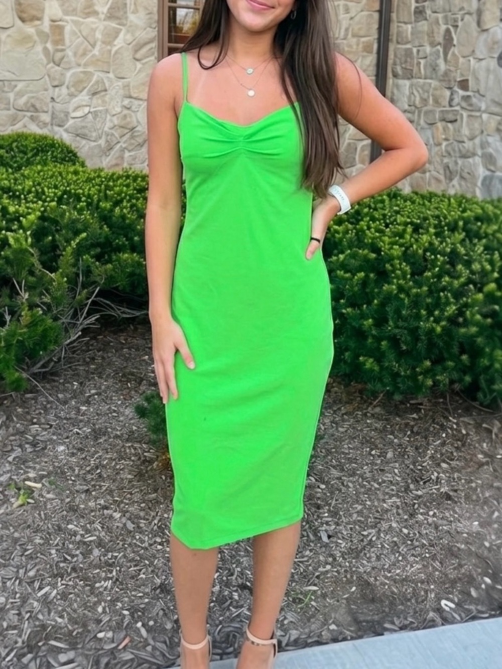 Zara NWT V-Neck Strappy Green Midi Dress Sz M Spring Summer Wedding Guest